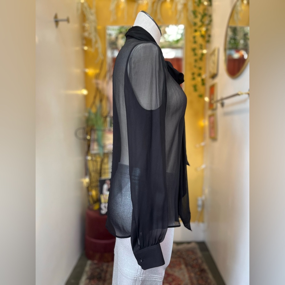 Saint Laurent Paris Silk Sheer Long Sleeve Button Down with Bow - Picture 7 of 15